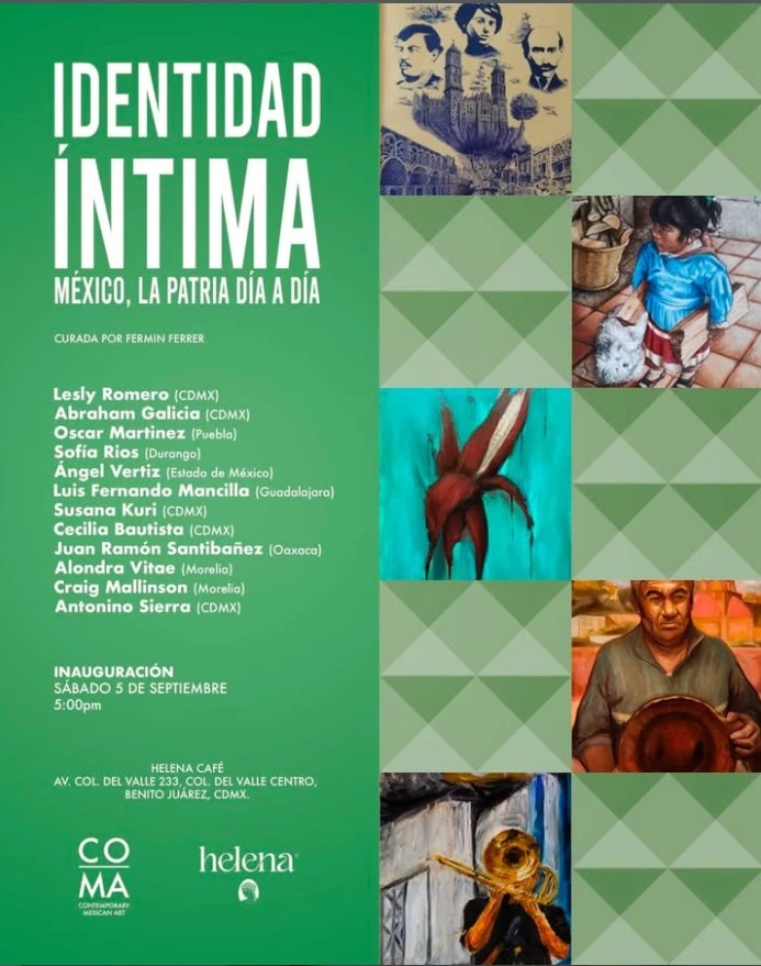 Cartel de la exposición colectiva Identidad Íntima — México, la patria día a día, en Helena Café