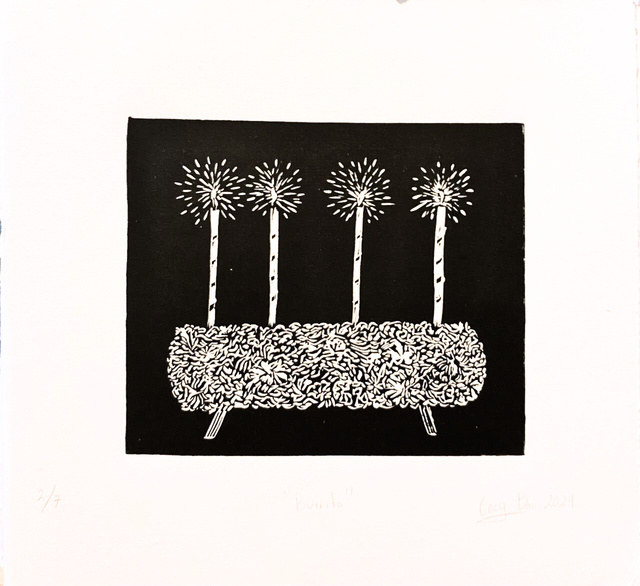 Burrito — grabado en blanco y negro de un burrito de fiesta con luces